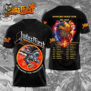 Judas Priest Screaming For Vengeance Invincible Shield Tour USA 2024 Design 3D T-Shirt