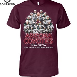 Arizona Coyotes Ice Hockey Team 1996-2024 Thank You For 27 Seasons Of  Memories T-Shirt