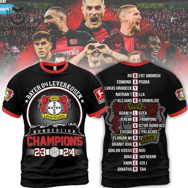 Bayer 04 Leverkusen Bundesliga Deutscher Champions 2023-2024 Design 3D T-Shirt