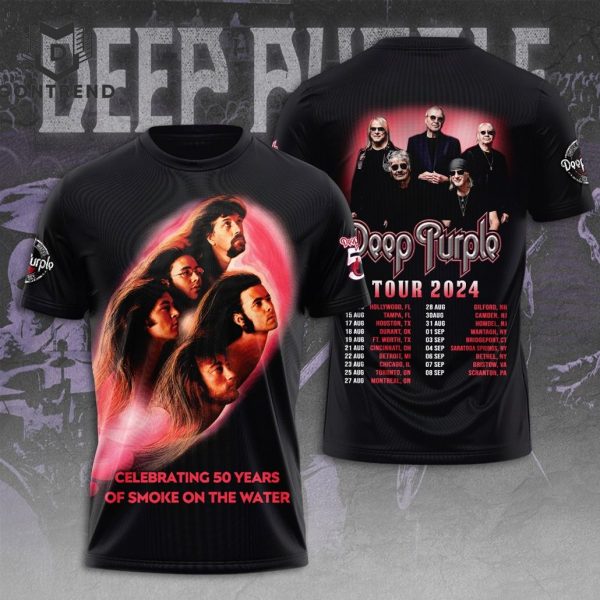 Deep Purple Tour 2024 Celebratinng 50 Years Of Smoke On The Water Design 3D T-Shirt