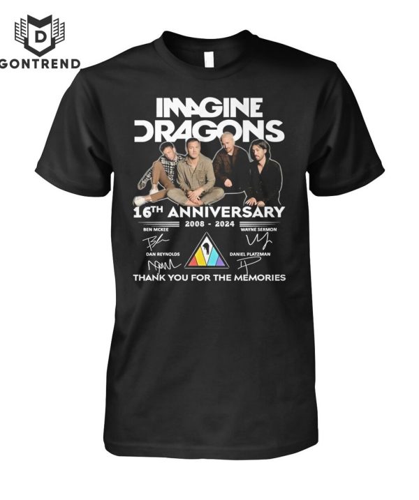 Imagine Dragons 16th Anniversary 2008-2024 Signature Thank You For The Memories T-Shirt