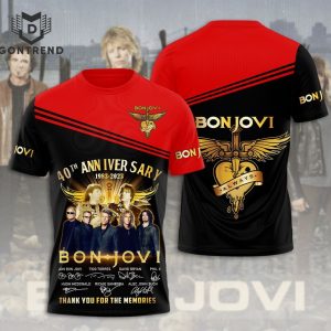 Bon Jovi 40th Anniversary 1983-2023 Signature Thank You For The Memories 3D T-Shirt