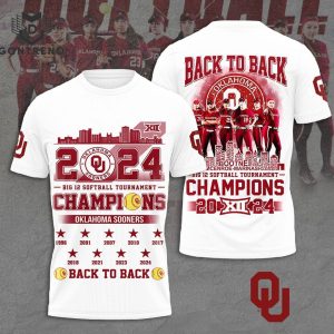 2024 Big 12 Softball Tournament Champions Oklahoma Sooners Back To Back Design 3D T-Shirt