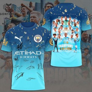 Champions 4 In A Row Manchester City Signature Design 3D T-Shirt