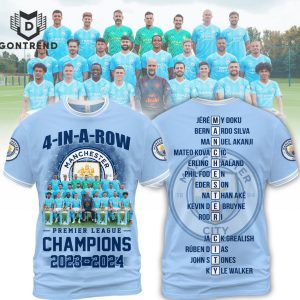 4 – In – A – Row Manchester City Premier League Champions 2023-2024 3D T-Shirt