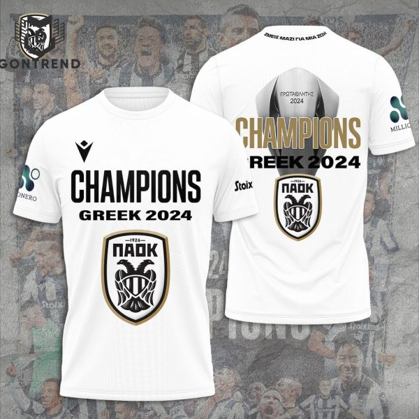 Champions Greek 2024 PAOK FC Design White 3D T-Shirt