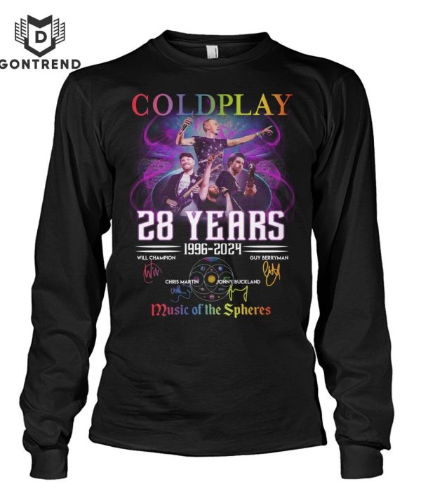 Coldplay 28 Years 1996-2024 Signature Music Of The Spheres Unisex T-Shirt