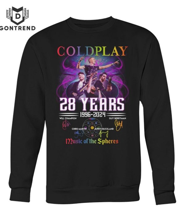 Coldplay 28 Years 1996-2024 Signature Music Of The Spheres Unisex T-Shirt