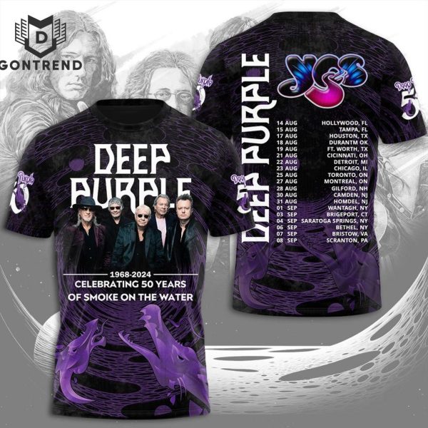 Deep Purple 1968-2024 Celebreting 50 Years Of Smoke On The Water Design 3D T-Shirt