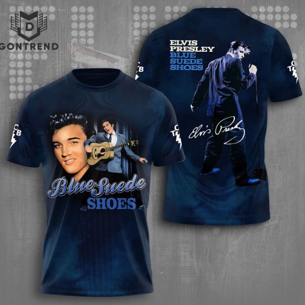 Elvis Presley Blue Suede Shoes Signature Design 3D T-Shirt