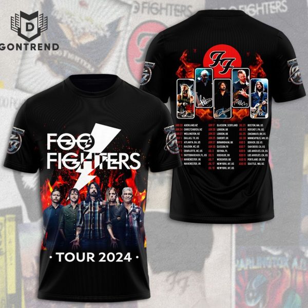 Foo Fighters Tour 2024 Signature Design 3D T-Shirt