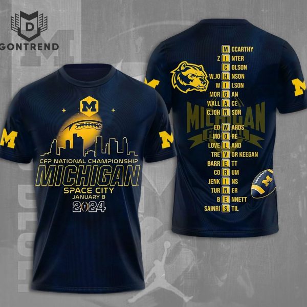 Michigan Wolverines National Championship Space City January 8 2024 Design 3D T-Shirt