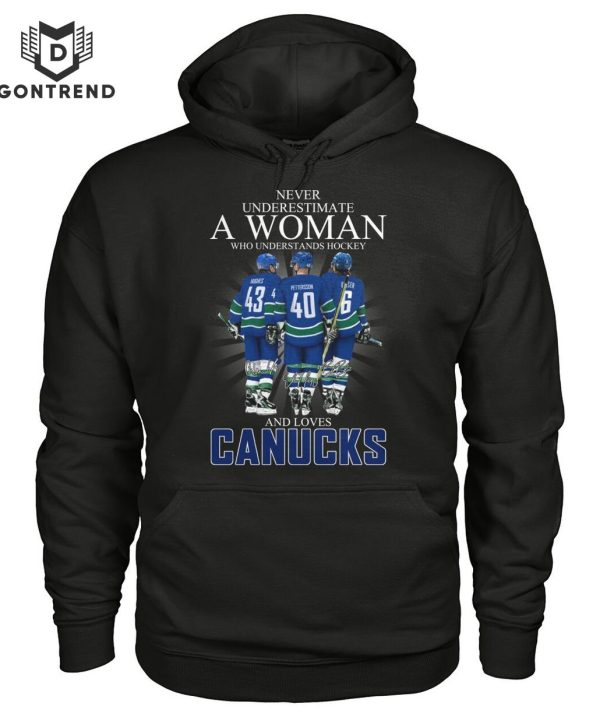 Never Underestimate A Woman Who Understands Hockey And Loves Vancouver Canucks Signature Unisex T-Shirt