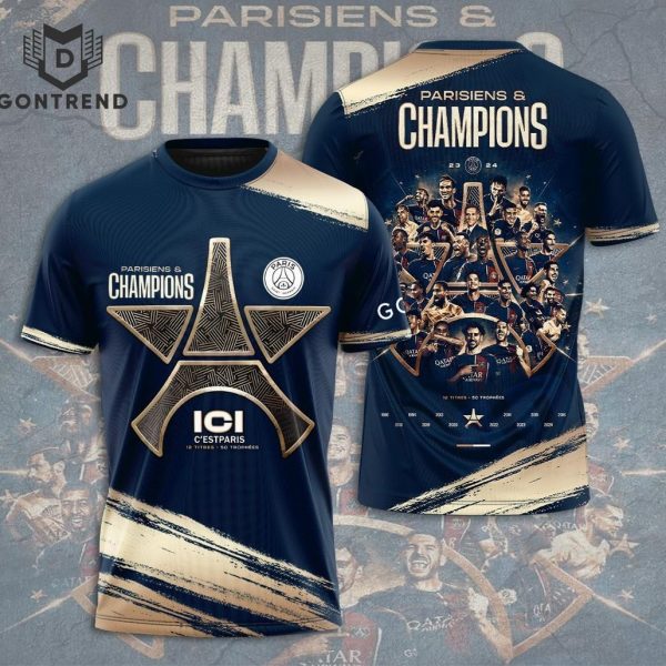 Paris Saint-Germain F.C Parisiens & Champions Design 3D T-Shirt