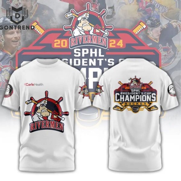 Peoria Rivermen 2024 SPHL President Cup Champions Hockey Design White 3D T-Shirt