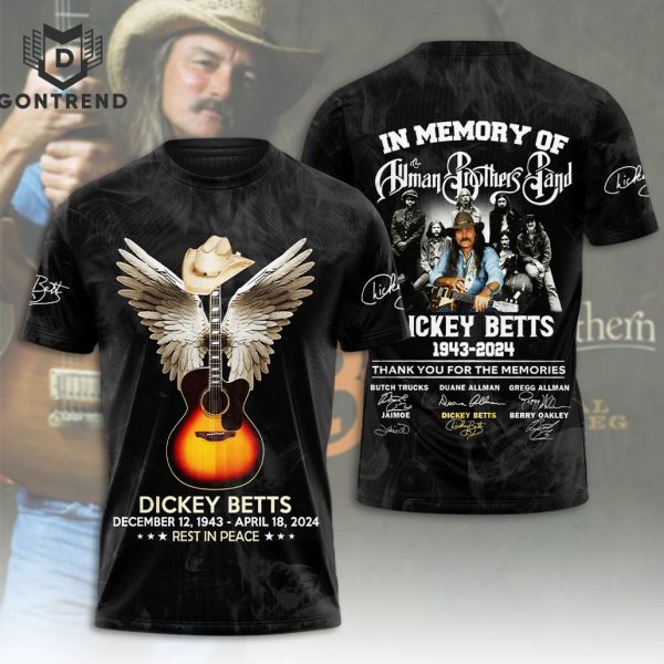 The Allman Brothers Band Dickey Betts 1943-2024 Thank You For The Memories Siganture 3D T-Shirt