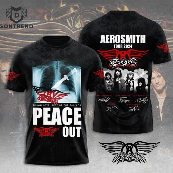 Tough Love Best Of The Ballads Peace Out Aerosmith Tour 2024 Siganture Design 3D T-Shirt