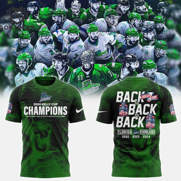 2024 Kelly Cup Champions Back To Back To Back Florida Everblades 3D T-Shirt