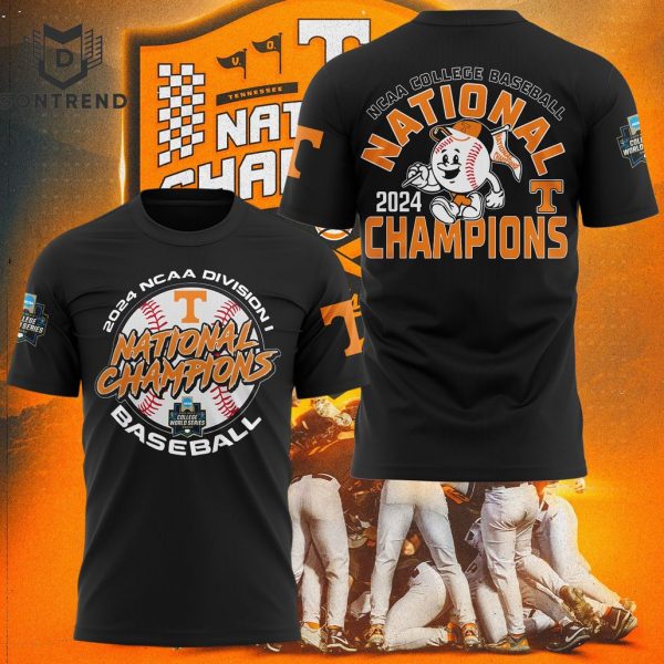 2024 NCAA College Baseball National Champions Tennessee Volunteer 3D T-Shirt – Black