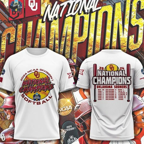 2024 NCAA Division Softball National Champion Oklahoma Sooners 3D T-Shirt