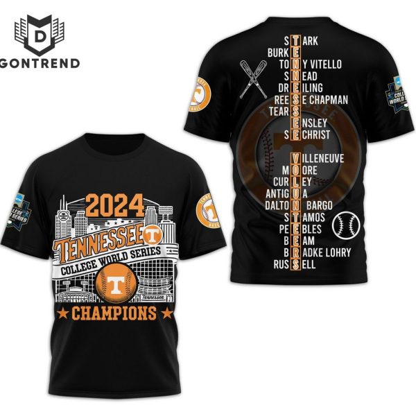 2024 Tennessee Volunteers College World Series Champions 3D T-Shirt – Black