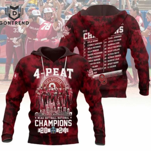 4-Peat NCAA Softball National Champions 2024 Oklahoma Sooners Hoodie