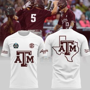 Texas A&M Aggies 2024 Men College World Series NCAA 3D T-Shirt – White