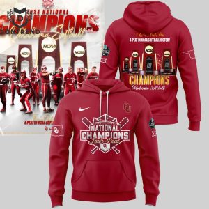 Oklahoma Sooners City 2024 NCAA Softball National Four Peat Hoodie – Red