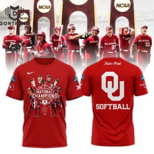 Four Peat 2024 NCAA Softball National Oklahoma Sooners City 3D T-Shirt – Red