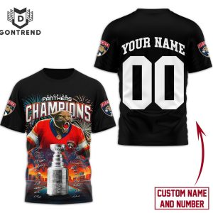 Personalized Florida Panthers Stanley Cup Champions 2024 3D T-Shirt – Black