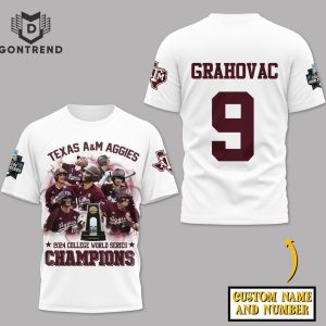 Personalized Texas A&M Aggies 2024 College World Series Champions 3D T-Shirt – White