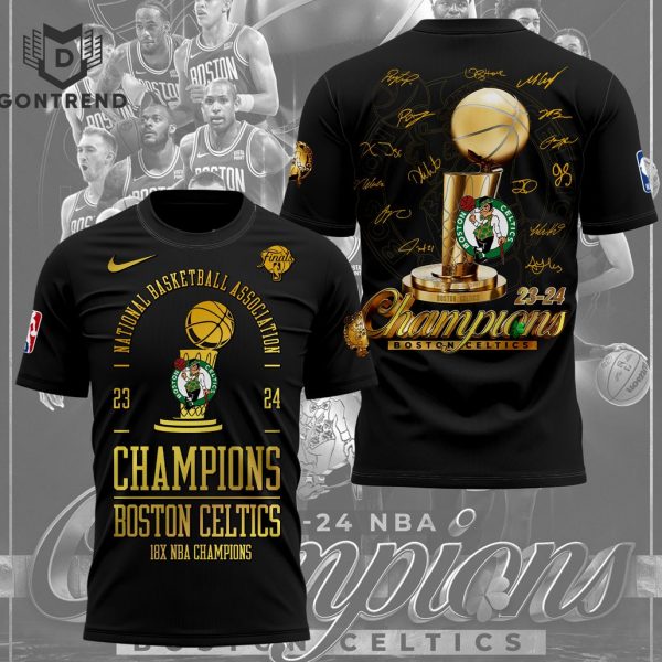 Boston Celtics 18-Time NBA Finals Champions 2024 Signature 3D T-Shirt – Black