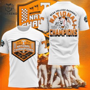 NCAA College Baseball National 2024 Champions Tennessee Volunteers 3D T-Shirt – White