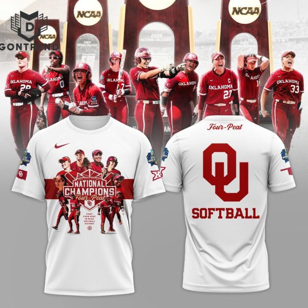 Four Peat 2024 NCAA Softball National Oklahoma Sooners City 3D T-Shirt