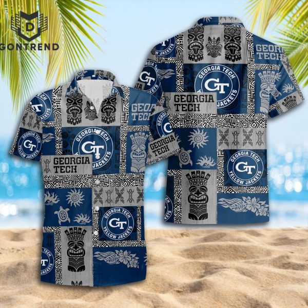 Georgia Tech Yellow Tropical Summer Hawaiian Shirt