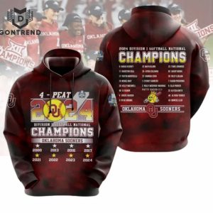 Oklahoma Sooners Four-Peat NCAA Softball Womens College World Series Champions Hoodie