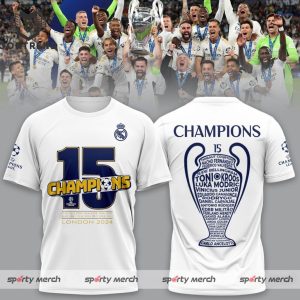 15 Times London 2024 Real Madrid Design 3D T-Shirt