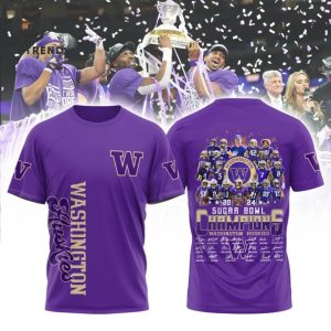 Washington Huskies Football 2024 Sugar Bowl Champions 3D T-Shirt