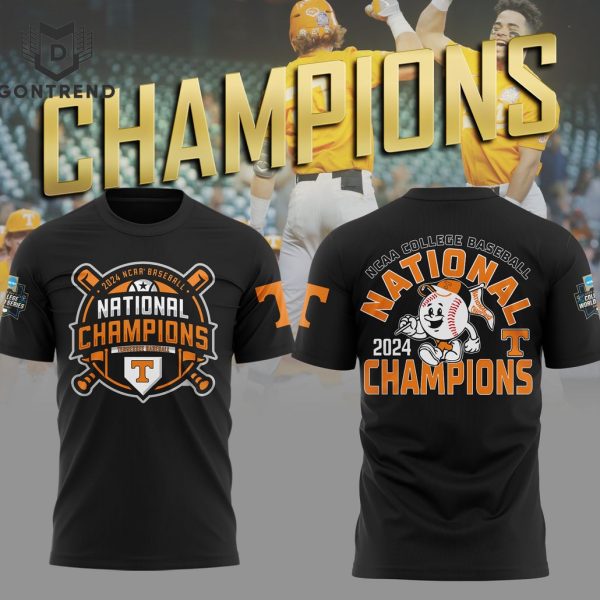 NCAA College Baseball National 2024 Champions Tennessee Volunteers 3D T-Shirt – Black