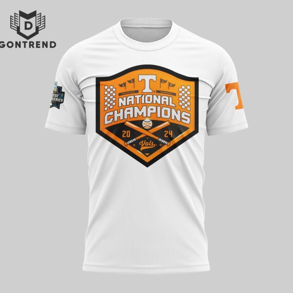 NCAA College Baseball National Champions 2024 Tennessee Volunteers 3D T-Shirt – White