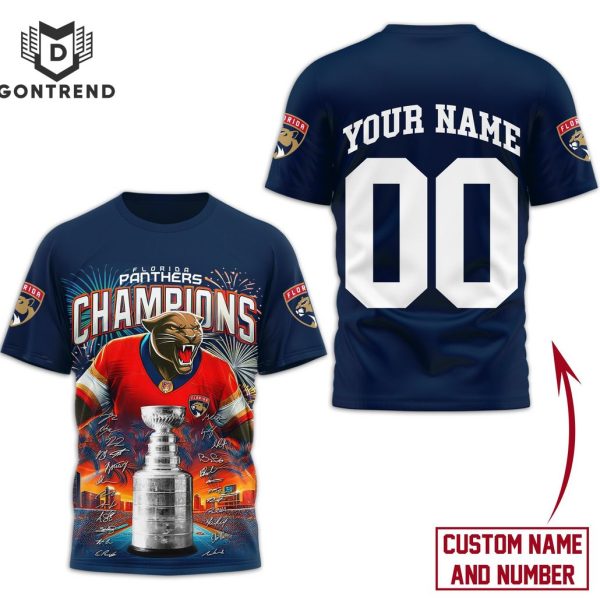 Personalized Florida Panthers Stanley Cup Champions 2024 3D T-Shirt – Blue