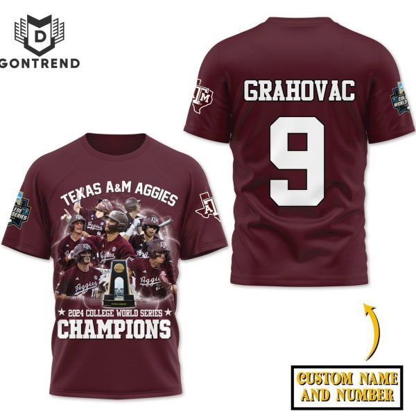 Personalized Texas A&M Aggies 2024 College World Series Champions 3D T-Shirt