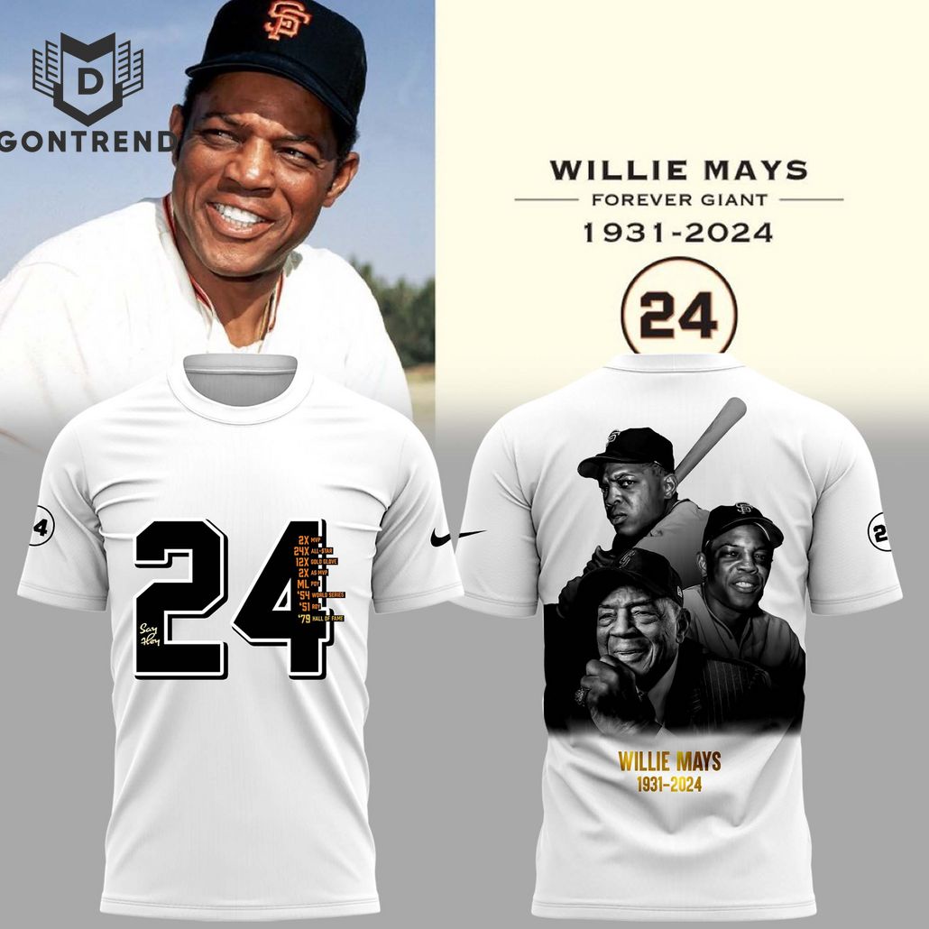 RIP Willie Mays Forever New York Giants 1931-2024 3D T-Shirt - White RIP Willie Mays Forever New York Giants 1931-2024 3D T-Shirt - White