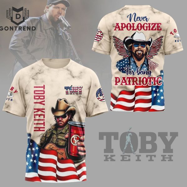 Toby Keith Never Apologize For Being Partiotic Design 3D T-Shirt