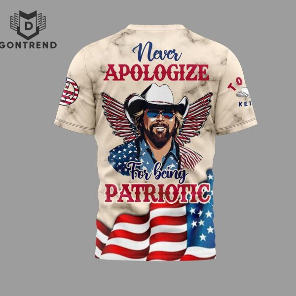 Toby Keith Never Apologize For Being Partiotic Design 3D T-Shirt