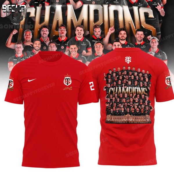 2024 Champions Double Stade Toulousain 3D T-Shirt – Red