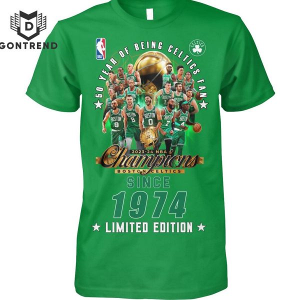 50 Year Of Being Celtics Fan 2023-24 NBA Champions Boston Celtics 1974 Limited Edition Unisex T-Shirt