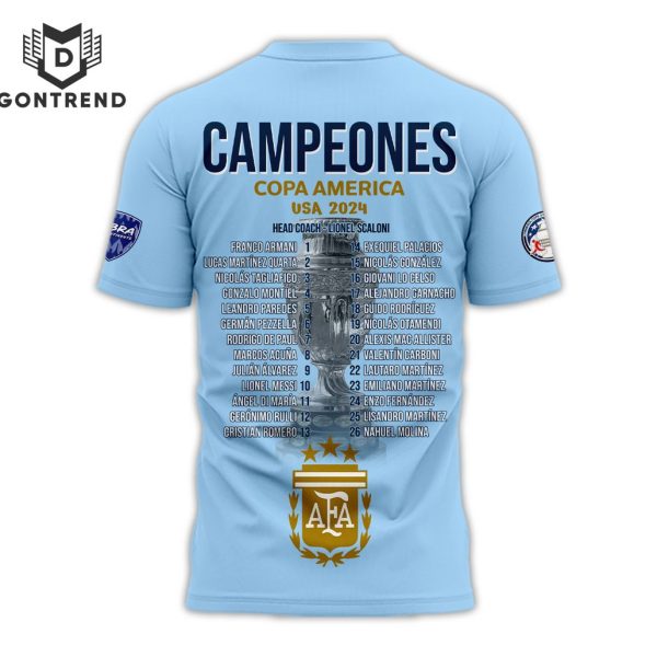 Argentina 2024 Copa America Campeones 3D T-Shirt