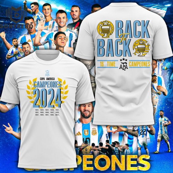 Argentina National Team 2024 Copa America 16 Time Campeones 3D T-Shirt