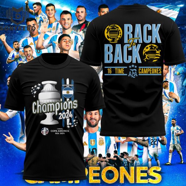 Argentina National Team 2024 Copa America Champions Back To Back 3D T-Shirt